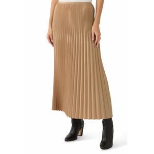 Eileen Fisher NWT Woven Wool Silk Pleated A-Line Midi Maxi Skirt Biscuit Size L